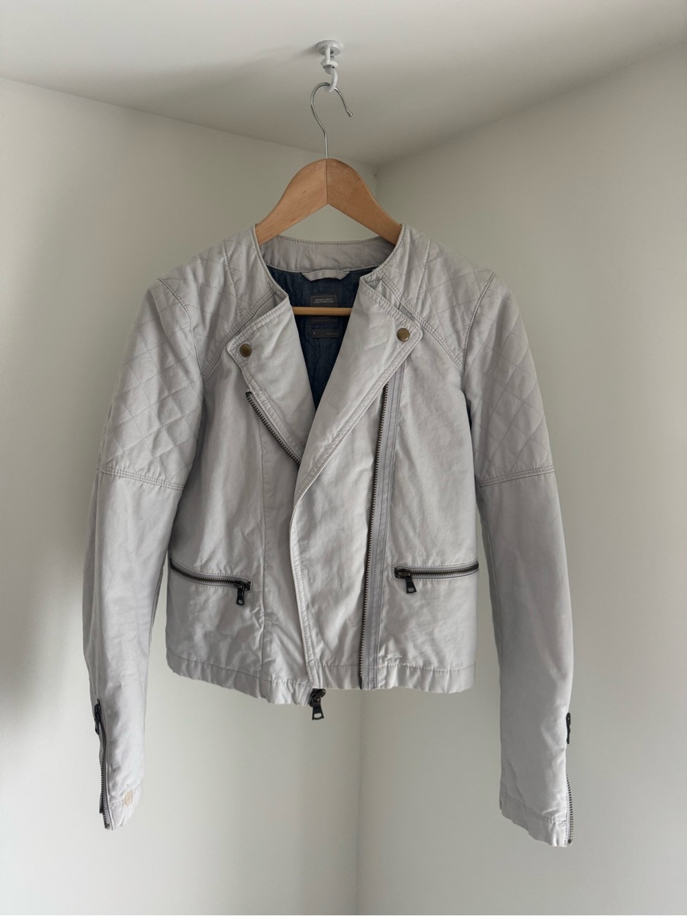 GAP Light Gray Quilted Leather Moto Jacket